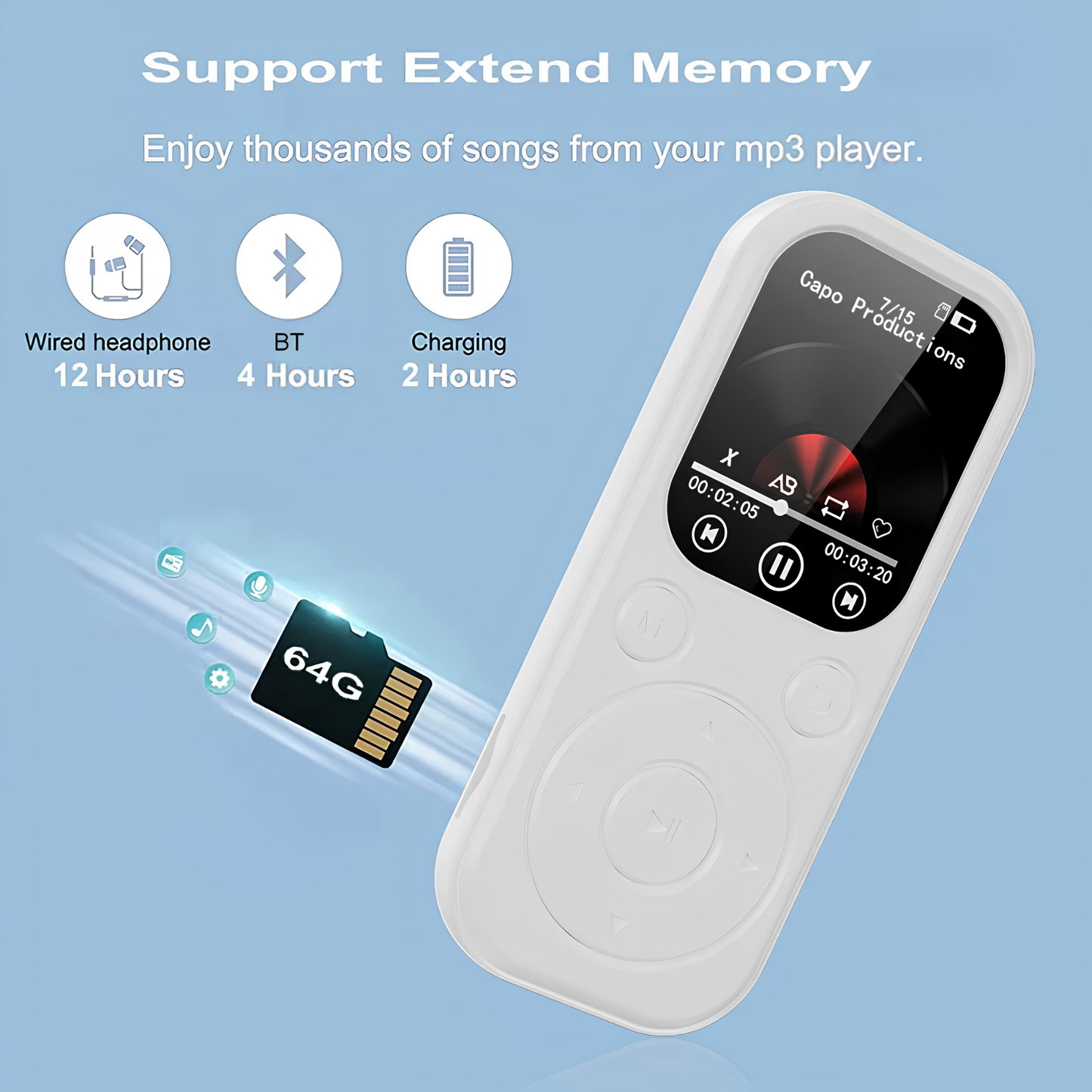 Portable MP4 Player with Bluetooth 5.4, 1.8" Screen | MP3 Music Player with FM Radio, eBook Reader, HiFi Sound & Long Battery Life