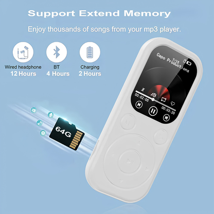 Portable MP4 Player with Bluetooth 5.4, 1.8" Screen | MP3 Music Player with FM Radio, eBook Reader, HiFi Sound & Long Battery Life