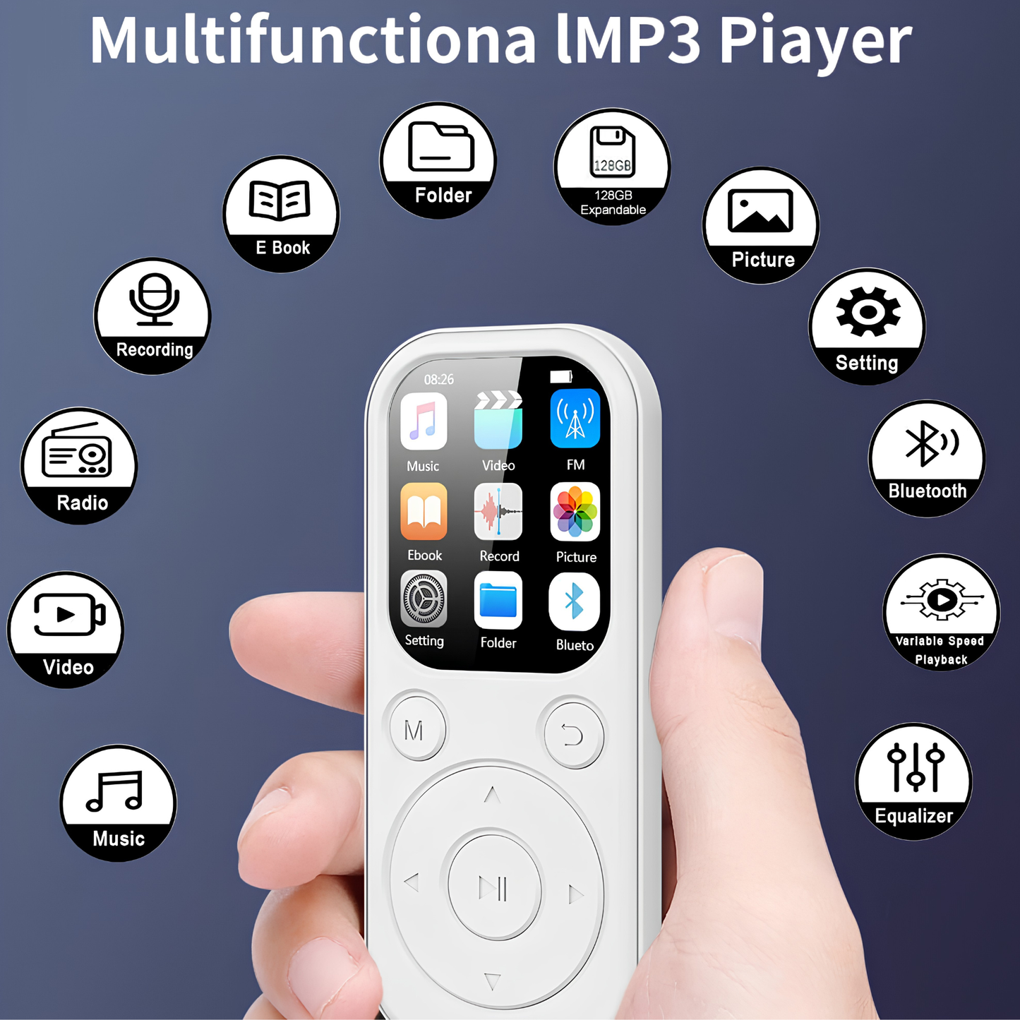 Portable MP4 Player with Bluetooth 5.4, 1.8" Screen | MP3 Music Player with FM Radio, eBook Reader, HiFi Sound & Long Battery Life